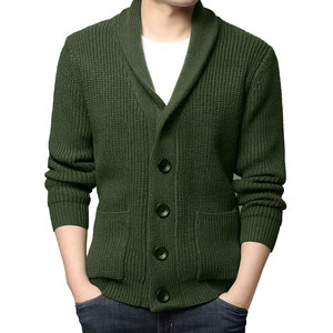 Perfectionists <b>Men's</b> Olive Green Cotton <b>Cardigan</b> Full Sleeve V-neck Button Closure Standard Knit Breathable Anti-Pilling Autumn - Product Image 1