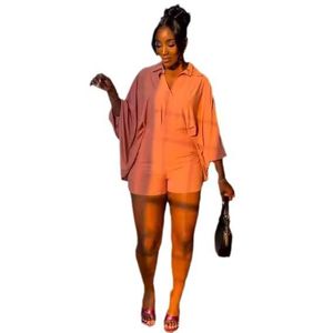 Conjunto de Dos Piezas Casual Holgado de Verano 2025 para Mujer, Camisa de Manga Murciélago de Color Sólido y Pantalones Cortos Casuales Ajustados - Product Image 1