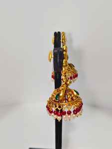 Pendientes Antiguos de Oro Sólido de 22k con Motivo de Lakshmi Hechos a Mano, Joyería de Boda con Esmeraldas Verdes y Perlas Naturales - Product Image 2