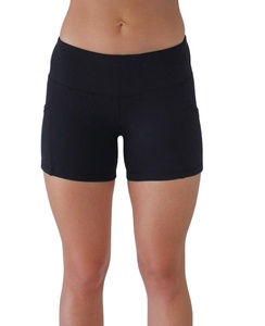 <b>Women</b> Color Contrast Waistband Skinny Sports Yoga Nylon Breathable Cotton <b>Shorts</b> with Two Side Pocket - Product Image 1