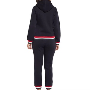 <b>Women</b> Solid Color Hooded Tracksuit Set With Red <b>White</b> Trim Full Length Zipper Casual Wear Autumn Outfit - Product Image 3