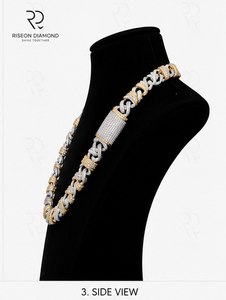 Premium Cuban link <b>necklace</b> pavé set lab grown diamonds two tone gold finish secure box clasp bold hip hop fashion timeless - Product Image 3