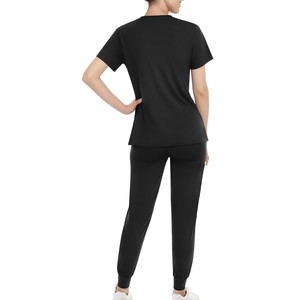 2026 New Wholesale <b>Women</b> <b>Black</b> V-Neck <b>Scrub</b> Set Cotton Polyester Knitted Hospital Uniforms Pants with Pockets Nursing Suits - Product Image 2