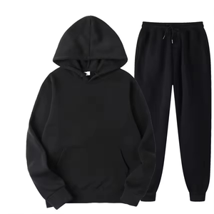 Custom Logo Oversized Hoodie and Sweatpants Set Unisex <b>Plain</b> Cotton Pullover Hooded Sweatshirt Winter <b>Tracksuit</b> for Men in Bulk - Product Image 2