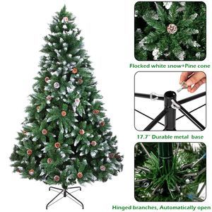 Árbol de Navidad de 6 pies con 920 ramas, pulverización de nieve blanca y conos de pino, árbol de Navidad festivo de 6 pies más conos de pino - Product Image 3
