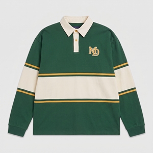 Polo en coton pour homme, coupe carrée, à manches longues, tricoté épais, style rugby court, avec broderie personnalisée et strass rayés - Product Image 5