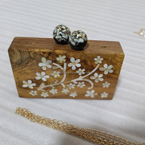 Bolso de mano con diseño de hoja con incrustaciones de madreperla de madera, monedero, regalos árabes, bolso de maquillaje árabe, bolso de viaje para mujer - Product Image 5