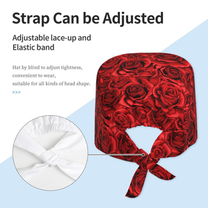 Elegant Red Rose Floral Print <b>Scrub</b> Cap with Adjustable Tie <b>Back</b> - Cotton Breathable Surgical Hat for Nurses & Doctors - Product Image 2
