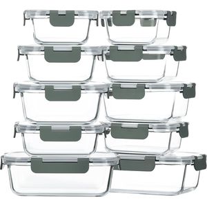 Lot de 10 boîtes de conservation alimentaire en verre hermétiques avec couvercles, compatibles micro-ondes et congélateur, boîtes à bento pour repas préparés, micro-ondes - Product Image 1