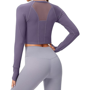 Custom Logo Womens Breathable Seamless Long <b>Sleeve</b> Compression <b>Crop</b> <b>Top</b> High Neck Athletic Fitness Workout Shirt Yoga Running - Product Image 3