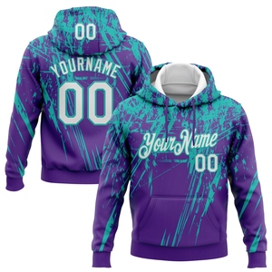 Sweat-shirt à capuche sportif OMMIZ INDUSTRY personnalisé, motif 3D violet, blanc et aqua, style splash grunge, vente en gros - Product Image 1