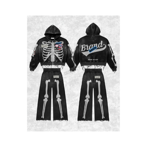 Studios Women's <b>Skeleton</b> Print Hoodie & Pants Set Streetwear Outfit Black <b>Full</b> Sleeve Zipper Knitted Breathable Autumn Wear - Product Image 1