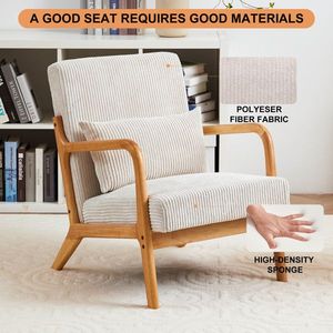 Poltrona Moderna Mid-Century con Struttura in Legno Massello, Sedia Imbottita da Lettura con Cuscino per Soggiorno e Centri Commerciali - Product Image 3
