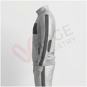 Ensemble de survêtement gris pour homme, manches longues, col montant, fermeture éclair sur le devant, couleur unie, respirant, décontracté, pour l'automne, coupe classique - Product Image 3