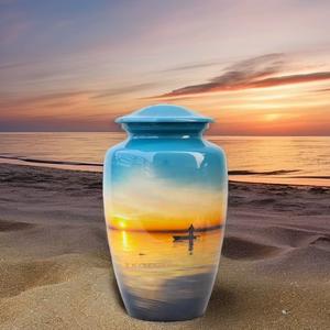 Fabricante de Urnas Funerarias con Diseño de Barco en Noche Lunar, Urnas para Cenizas Humanas, Urna de Cenizas de Latón Hecha a Mano y Personalizada - Product Image 1