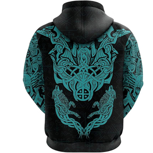 Sweat-shirt à capuche pour homme, bleu, imprimé motif Viking, coupe classique, décontracté, pour l'automne, 100% polyester, tricoté, transfert par sublimation - Product Image 3