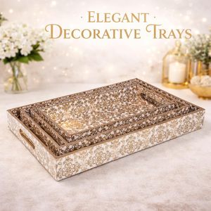 Vintage Floral Leaf Design Wooden Serving Tray Natural Color Border with <b>Sticker</b> Enamel for <b>Kitchen</b> and Dinning Purpose for Sell - Product Image 4