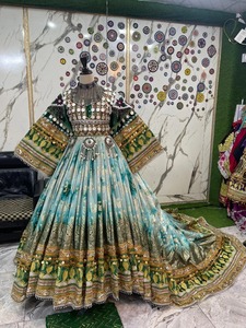 Vestido de novia verde largo estilo tren, estilo afgano Kuchi, con bordados elaborados, largo hasta la rodilla, manga larga, para mujer, informal - Product Image 4