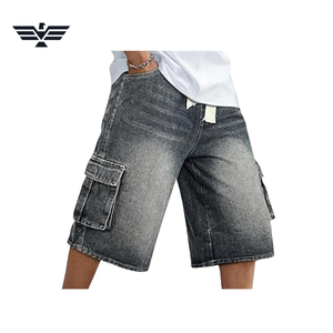 Men's Light Wash Distressed Denim <b>Cargo</b> Shorts Mid Waist <b>Wide</b> <b>Leg</b> Casual Summer Breathable 100% Cotton Pockets Woven Fabric 300g - Product Image 4