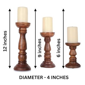 <b>Set</b> of 3 Handcrafted Wooden <b>Candle</b> Holders Rustic Farmhouse Pillar <b>Candle</b> Stand Home Decor - Product Image 2