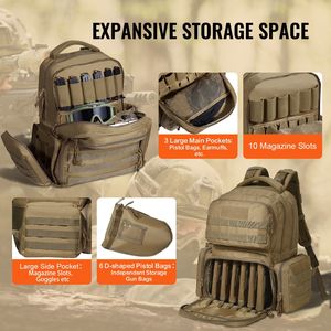Tactical Brown Range Backpack for 6 Pistols Lockable Zipper Case <b>Bag</b> for Handguns <b>Shooting</b> & Outdoor Hunting Convenient Pouches - Product Image 4