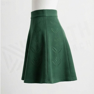 Women A-Line Mini <b>Skirt</b> Solid <b>Green</b> <b>Pleated</b> Elastic Waist Comfortable Woven Polyester All Seasons Style - Product Image 3