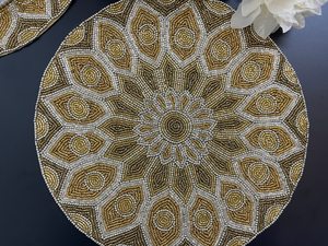 Eco Friendly Bohemian Design Polyester Cotton Beaded Placemat Durable Handmade Washable 300mm Diameter Premium Beads for Dining - Product Image 5