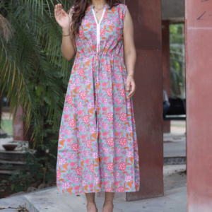 Vestido de verano de algodón con estampado estilo bohemio de bloque de mano indio para mujer, vestido Maxi corto informal con patrón Floral, regalo personalizado, venta - Product Image 1