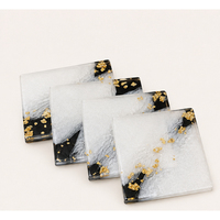 Sous-verres carrés de luxe en résine époxy avec paillettes dorées, motif marbre noir et blanc, faits à la main, résistants à la chaleur, ensemble de tapis de tasse