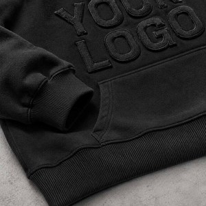 Custom Logo Embossed Hooded Sweatshirt <b>Set</b> Black Fleece Loose Fit Full Length Unisex Casual Streetwear 2 Piece Tracksuit - Product Image 4
