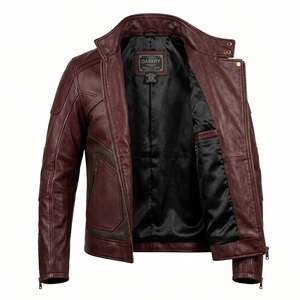 Burgundy Oxblood Asymmetrical Zip <b>Leather</b> <b>Biker</b> <b>Jacket</b> Men Maroon Diagonal Zipper Motorcycle Outerwear Darkry Wholesale - Product Image 5