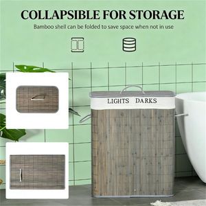 Cesto per Bucato Pieghevole in Bambù Grigio, Design Richiudibile per una Comoda Conservazione - Product Image 4