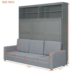 Queen Size Gray Murphy <b>Bed</b> Wall <b>Bed</b> with Sofa Durable and <b>Space</b>-<b>Saving</b> Furniture - Product Image 5