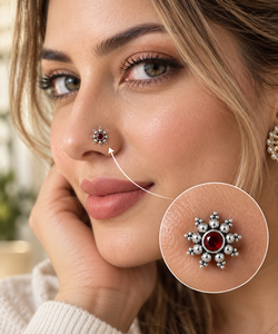 Bijou de corps indien en argent sterling 925 avec grenat, clou de nez délicat fait main, cadeau de fête pour femme - Product Image 1