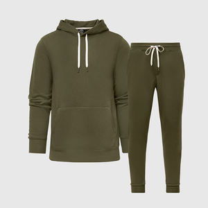 Conjunto Deportivo de Alta Calidad 100% Algodón Felpa Lavado Ácido, Sudadera con Capucha y Pantalones Jogger Lisos para Hombre, Color Oliva - Product Image 5