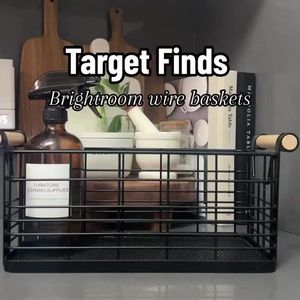 Cestino Rettangolare in Filo Metallico con Manici in Legno Naturale Colore Nero - Product Image 2