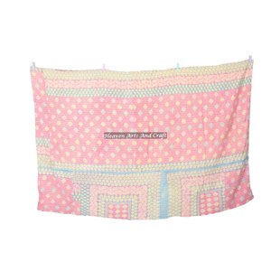 Indian Hand Stitch Reversible Vintage Cotton Kantha <b>Quilts</b> Throws Indian Reversible Hand Stitched Heavy Throw Old Sari Blanket - Product Image 5