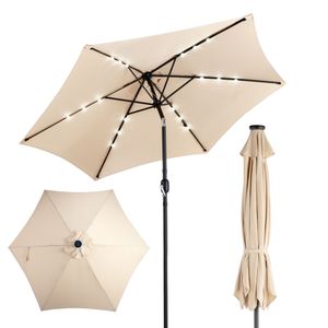 Ombrellone da Patio Solare da 2,7 m con Luci LED e Manovella Inclinabile a Pulsante - Ombrellone da Esterno Impermeabile in Polietilene per Tavolo da Mercato - Product Image 1