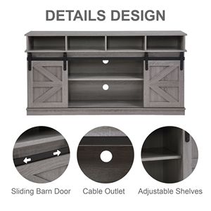 <b>Adjustable</b> Modern Farmhouse Wood TV Stand Sliding Barn Door Entertainment Center Storage Cabinet <b>Table</b> for Living Room Sh-Styled - Product Image 3