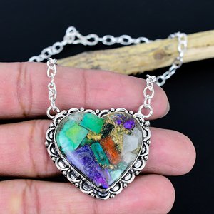 Pendentif en forme de cœur en pierres précieuses Fiesta Kingman : Collier en argent sterling 925 fait main, bijoux de créateur - Product Image 2