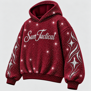 <b>Men's</b> <b>Burgundy</b> Rhinestone <b>Hoodie</b> Oversized Hip Hop Sparkly Letter Print Hooded Sweatshirt Wholesale Rate OEM Cheap Price - Product Image 1