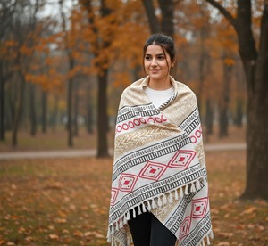 Plaid de voyage et de canapé 100% Coton Biologique Fait Main de Luxe Écologique Toutes Saisons Moderne Imprimé au Bloc Tissé Respirant - Product Image 1