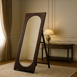 Oval dark wood full length <b>mirror</b>, freestanding folding easel floor dressing <b>mirror</b>, available at wholesale prices. - Product Image 1