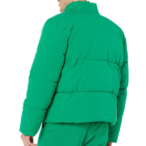Chaqueta Acolchada Verde para Hombre, Cortavientos, Color Sólido, Cierre de Cremallera, Cuello Alto, Ropa Casual de Invierno, Corte Regular, Relleno de Poliéster - Product Image 3