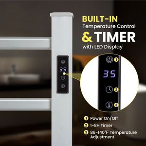 Scaldasalviette Moderno a 6 Barre, da Terra e a Parete, con Timer e Display LED - Product Image 6