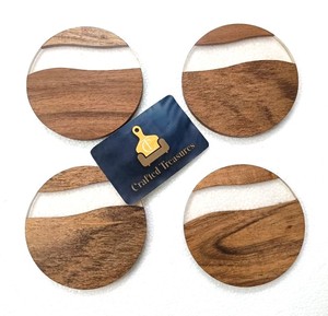 Eco-Friendly Wood Resin <b>Coaster</b> Set 4-Inch Diameter <b>Heat</b> Resistant Non-Slip Modern Design Handmade Drink <b>Coasters</b> Home Bar Use - Product Image 5