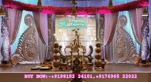 Escenario dorado exclusivo de Manavarai para escenario Tamilian Manavarai para bodas malayalam escenario tradicional de función de medio Sari - Product Image 4