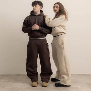 Unisex Custom Logo French Terry Tracksuit <b>Set</b> 100% Cotton Hoodie and <b>Sweatpants</b> <b>Set</b> for Women Men Plain Boxy Sweatsuit Custom - Product Image 5