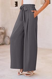 Pantalones Palazzo de Cintura Alta con Lazo para Mujer, Pierna Ancha, Corte Holgado, Elegantes, Casuales, para Oficina, Largos, Cómodos y a la Moda - Product Image 6