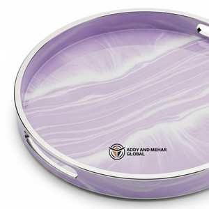 Bandeja de Resina de Mármol Morado de Lujo con Borde Dorado |   Elegante Bandeja Ovalada para Servir - Product Image 5